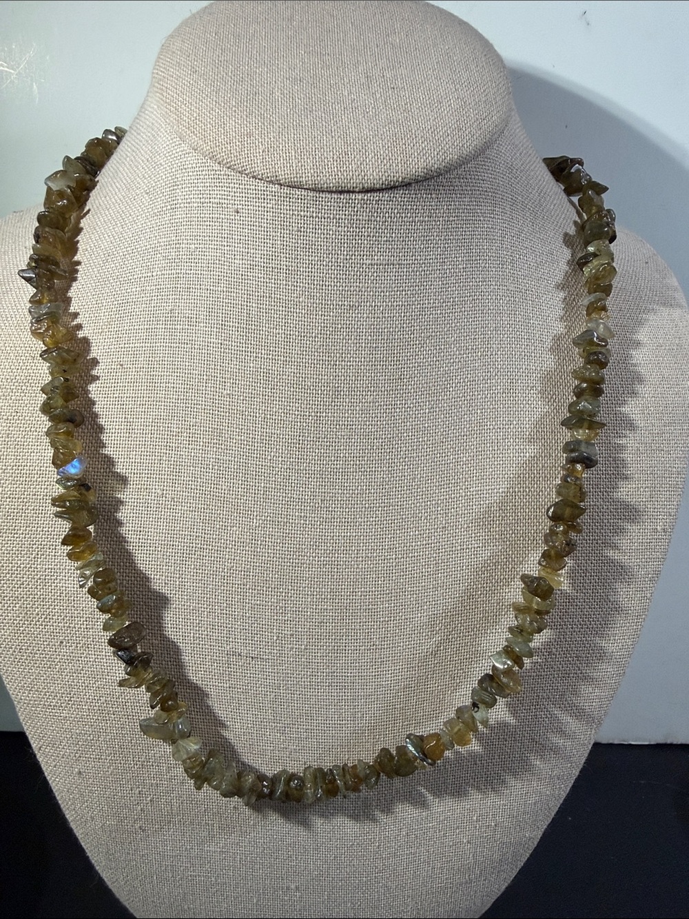 Gemstone, Labradorite Statement Chip Bead Necklace w 925 hook clasp